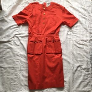 VINTAGE CHANEL 1990s Pleated Dress with Gold Buttons